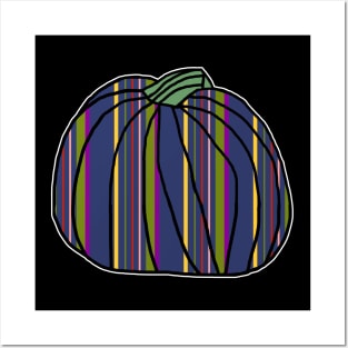 Halloween Horror Pumpkin Dark Blue Stripes Posters and Art